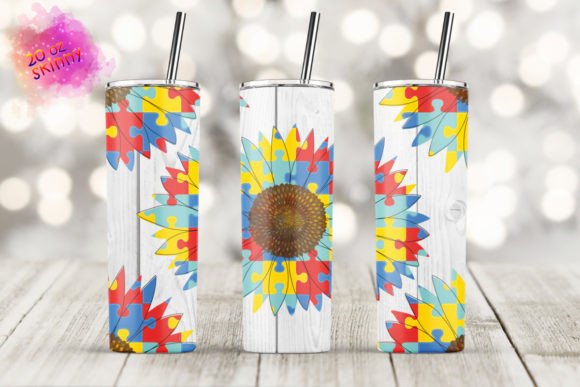 20oz Skinny Tumbler Sunflower White Wood