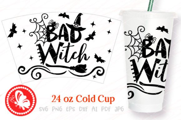 Bad Witch Halloween 24 Oz Cold Cup Wrap
