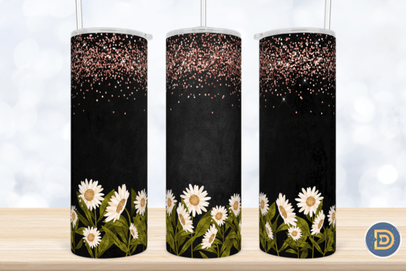 Black Daisy Glitter 20Oz Tumbler Wrap