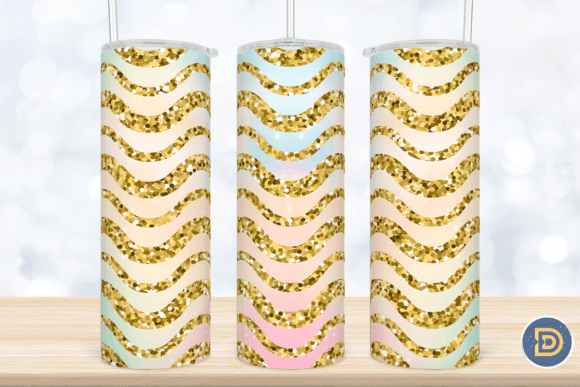Gold Glitter Stripe Pastel Tumbler Wrap