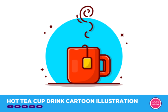 Hot Tea Cup Drink Cartoon Illustration