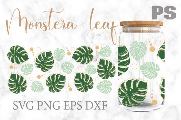 Monstera Leaf Libbey 16oz Can Glass SVG
