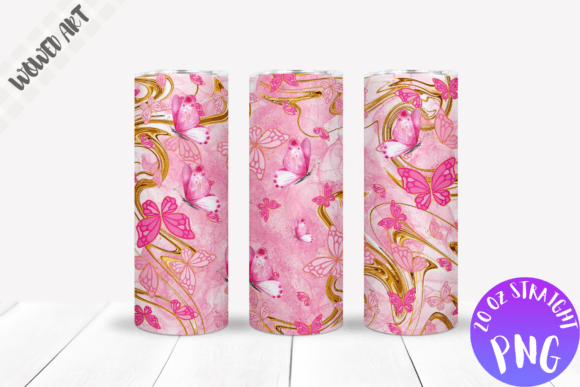 Pink Butterfly 20 Oz Skinny Tumbler Wrap