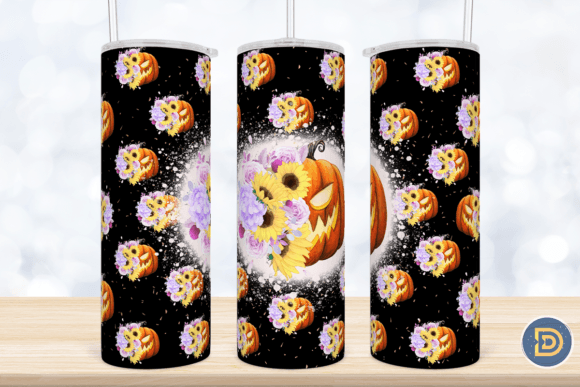 Pumpkin Flower Halloween Tumbler Wrap