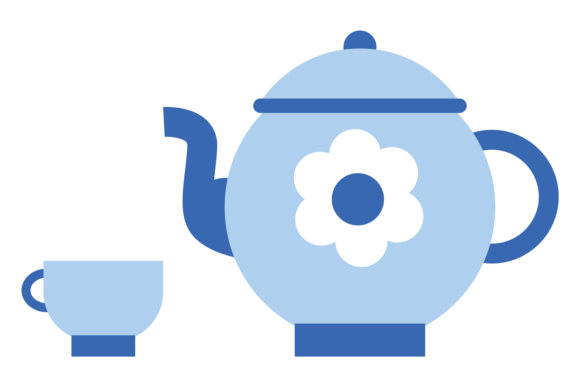 Tea Set Icon: Blue Ceramic Cup and Teapot
